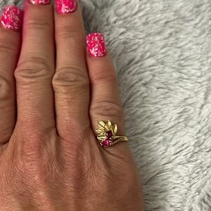 New Leaf Ring with Pink and Red Gemstones size 6.5